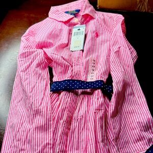 Ralph Lauren Pink and White Striped Shirt with Navy Belt